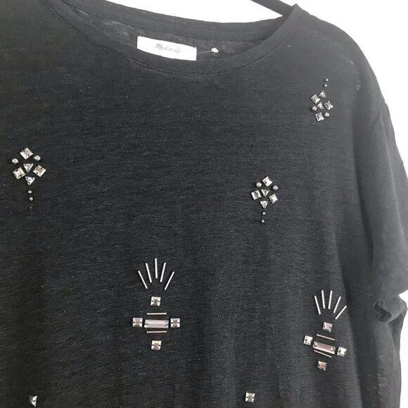 Madewell Black lightweight t shirt top with silver beaded front detailing - Picture 7 of 9
